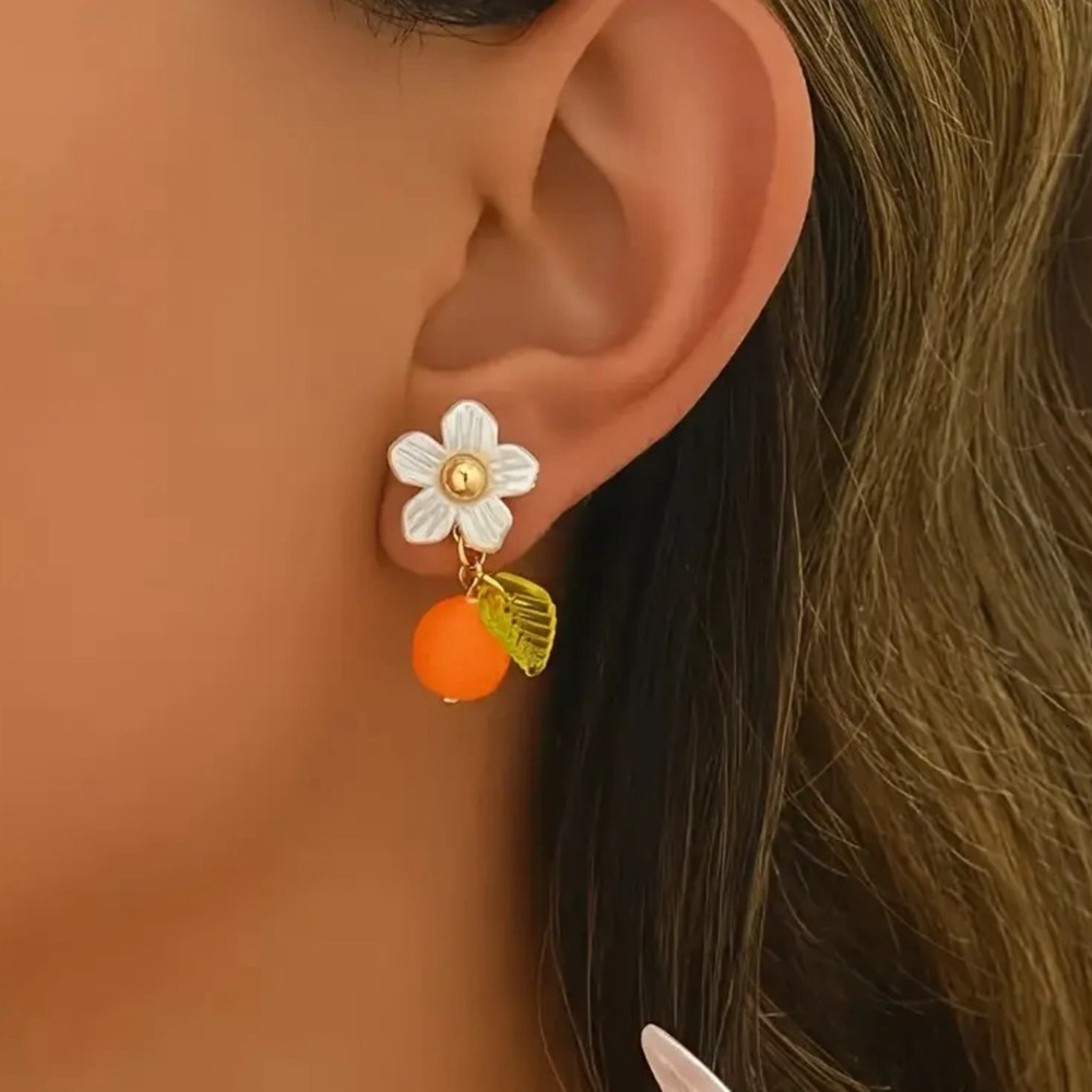 Floral Orange Drop Earrings